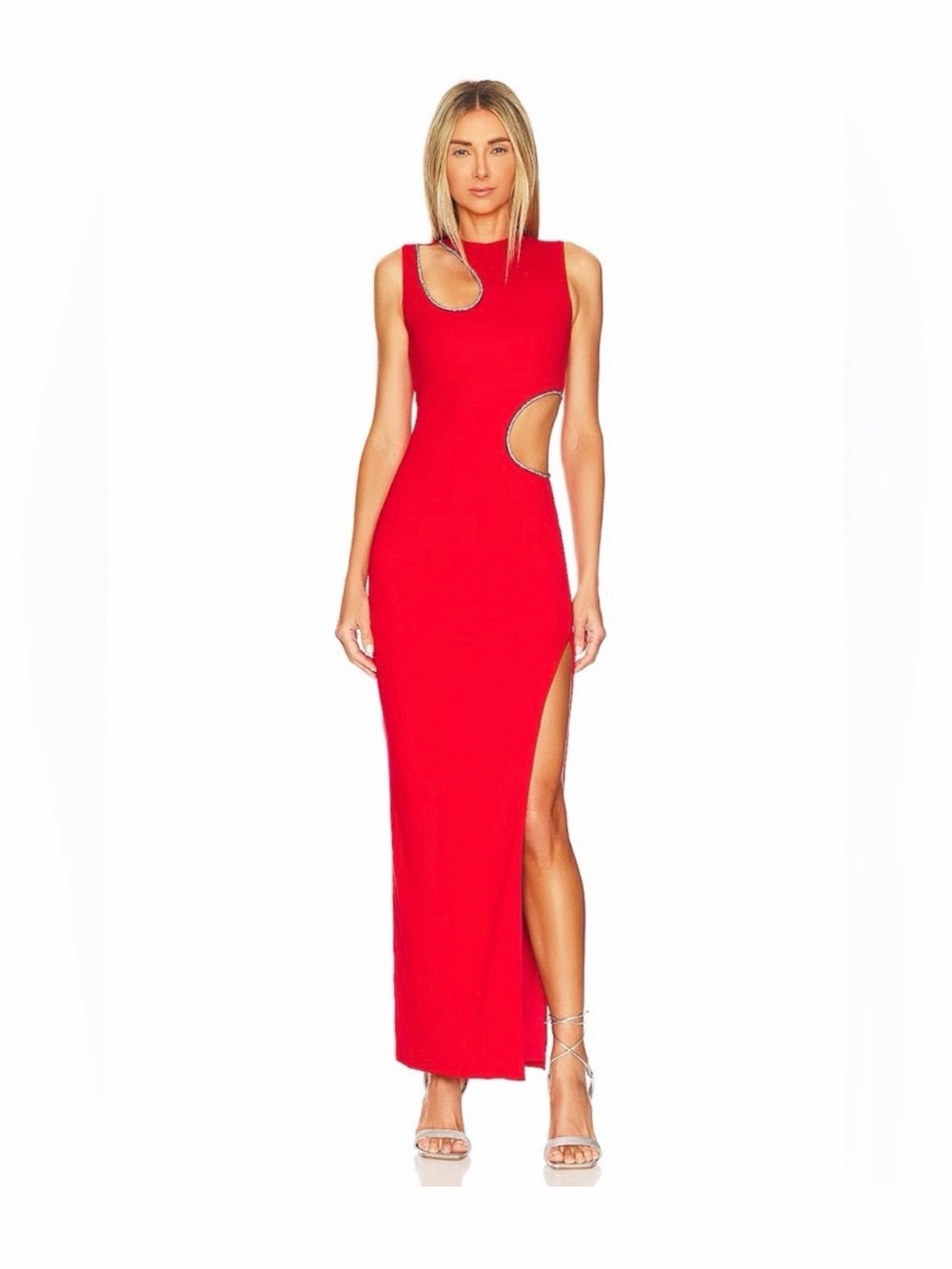 Superdown Red Cutout Maxi Dress with Side Slit Size XS